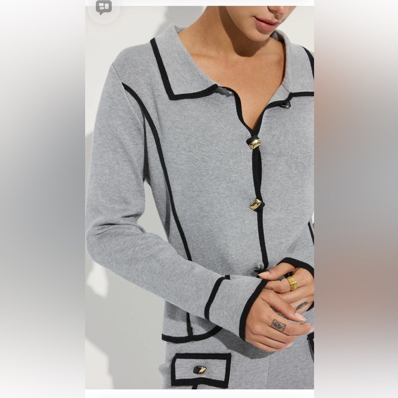 Commense Black and White Wide Leg 2 piece knit pants suit - Picture 2 of 7